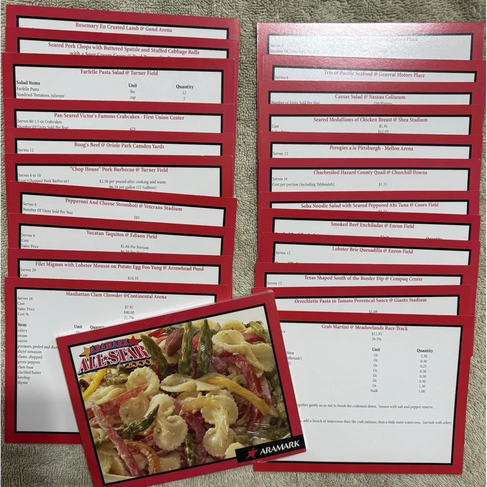 2000 MLB All-Star Baseball Recipe Cards, Stadium Menu Items, Aramark, Vintage